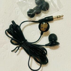 Black Wired Earphones with Character Design NWOT